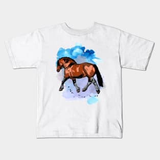 Bay Draft Horse on Watercolor Splash Kids T-Shirt